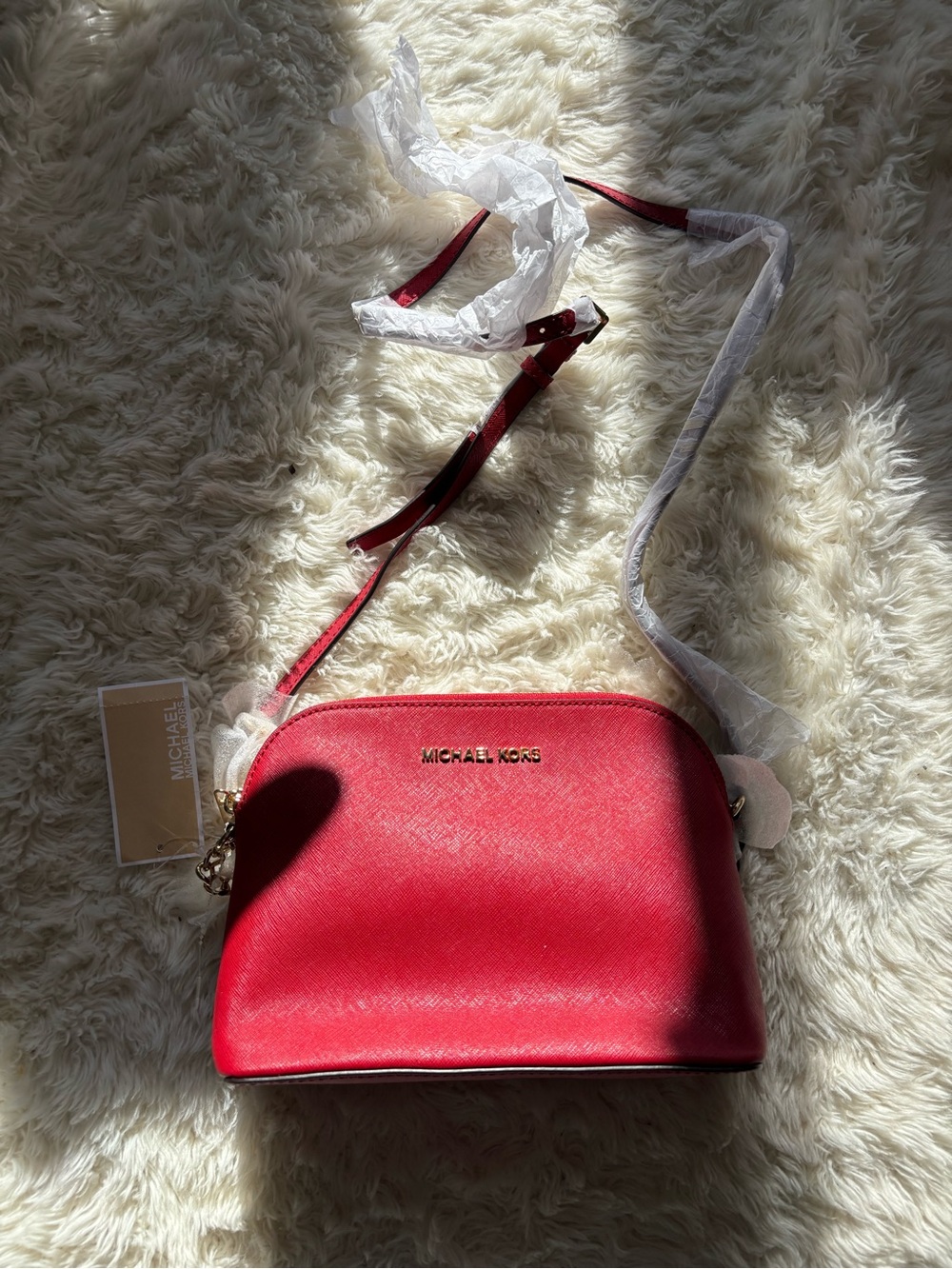 Michael Kors Red Dome Crossbody with Gold Hardware